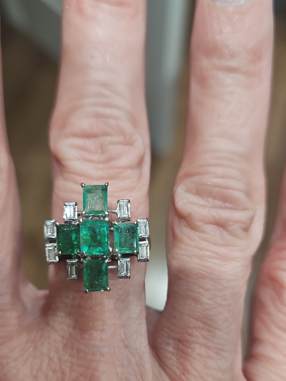14k Gold Emerald Green Statement Cluster Ring - Women Jewelry